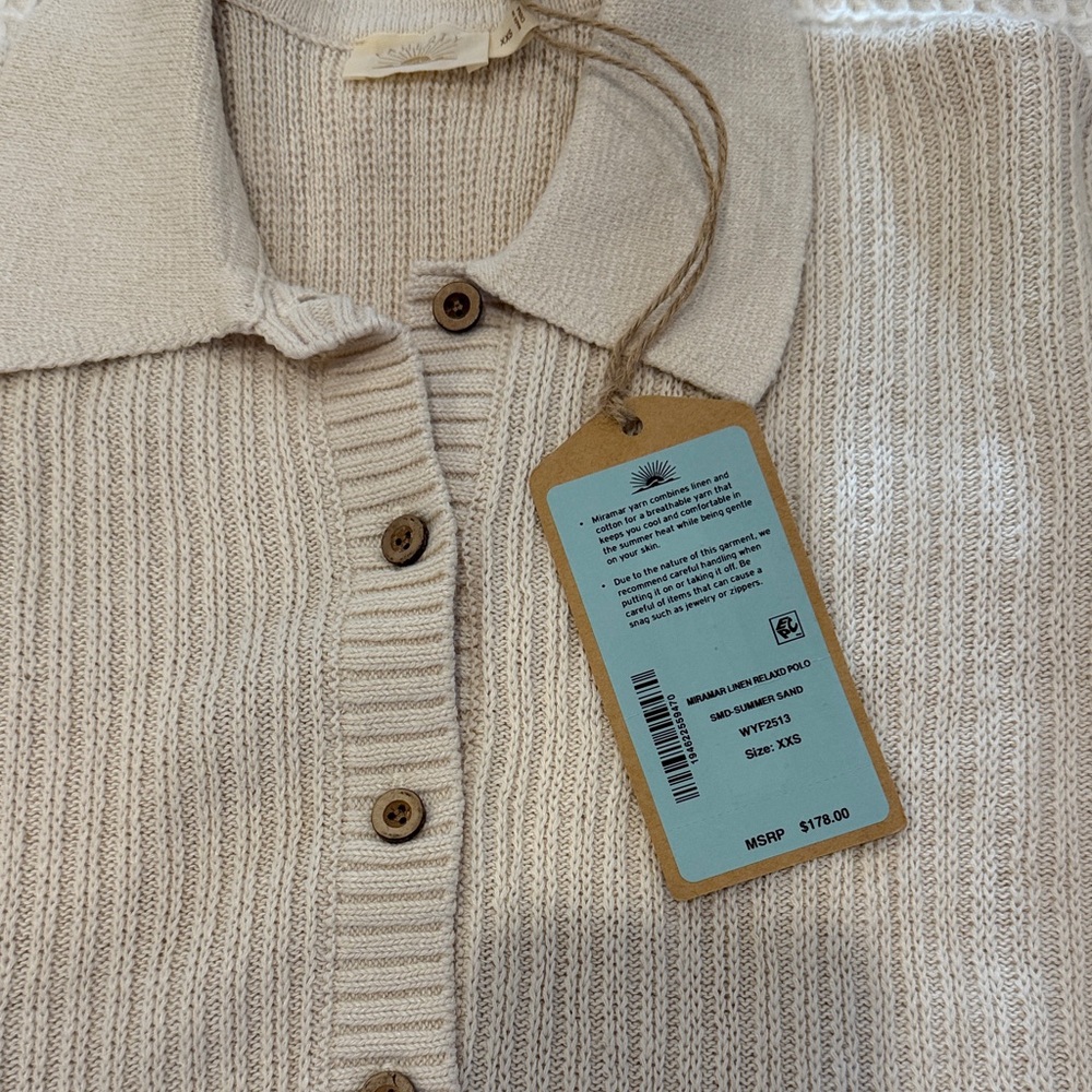 Faherty Beige Ribbed V-Neck Sweater - Picture 2 of 4